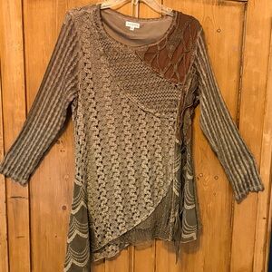 Adore Taupe and Brown Patchwork Knit Tunic